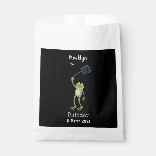 Funny green frog swatting fly cartoon  favour bag (Front)