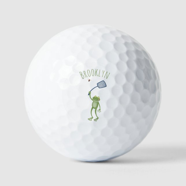 Funny green frog swatting fly cartoon golf balls (Front)
