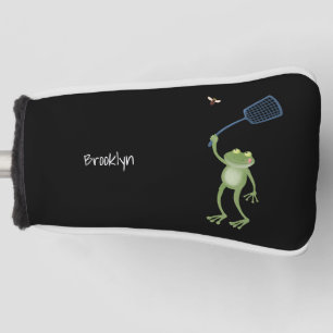 Funny green frog swatting fly cartoon  golf head cover
