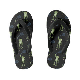 Funny green frog swatting fly cartoon  kid's flip flops