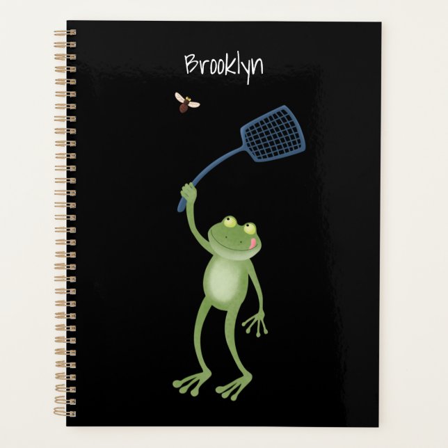 Funny green frog swatting fly cartoon  planner (Front)