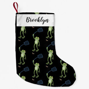 Funny green frog swatting fly cartoon  small christmas stocking