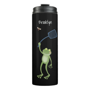 Funny green frog swatting fly cartoon  thermal tumbler