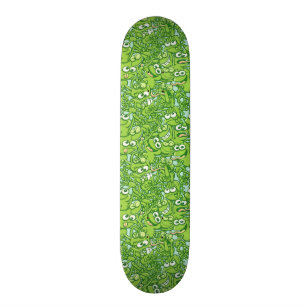 Funny green frogs entangled in a messy pattern skateboard