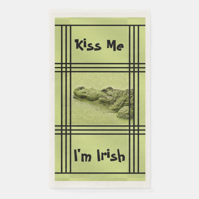 Funny Green Gator Photo - Kiss Me I’m Irish Napkin (Front)
