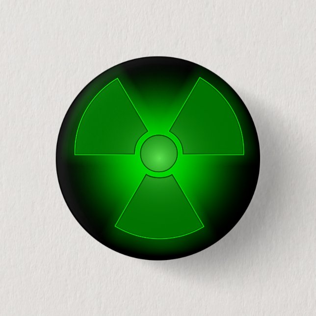 Funny green glowing radioactivity symbol 1 inch round button (Front)