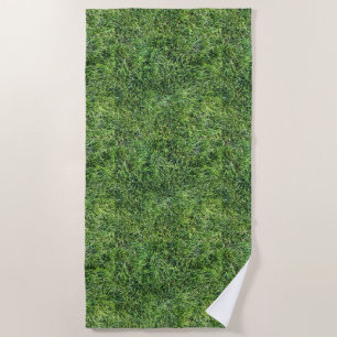 Funny green grass real photo texture pattern fun beach towel