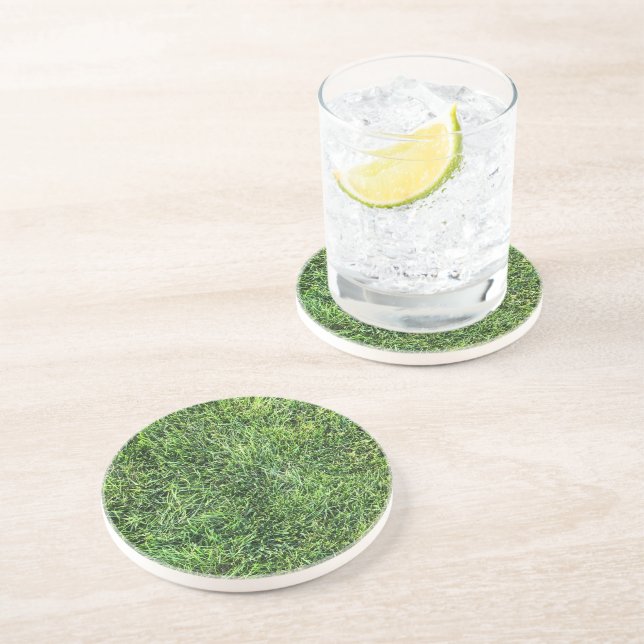 Funny green grass real photo texture pattern fun coaster (Side)