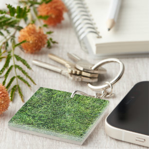 Funny green grass real photo texture pattern fun keychain