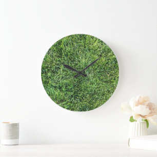 Funny green grass real photo texture pattern fun large clock