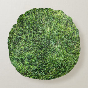 Funny green grass real photo texture pattern fun round pillow