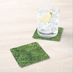 Funny green grass real photo texture pattern fun square paper coaster