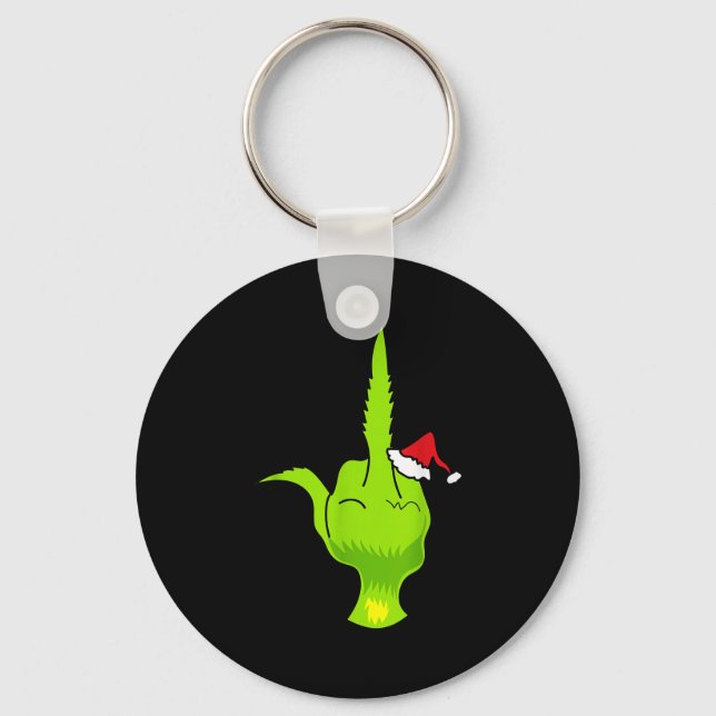 Funny Green Hand Middle Finger Xmas Santa  Keychain (Front)