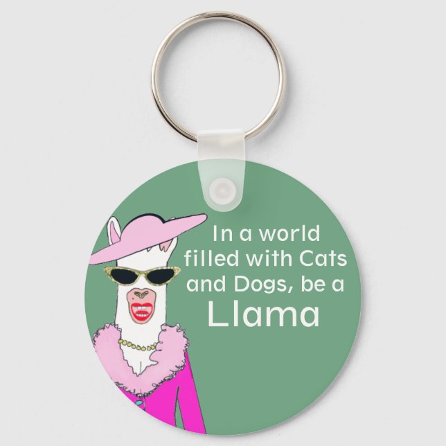 Funny Green Lady Llama Advice Keychain (Front)