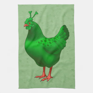 Funny Green Martian Alien Chicken Kitchen Towel