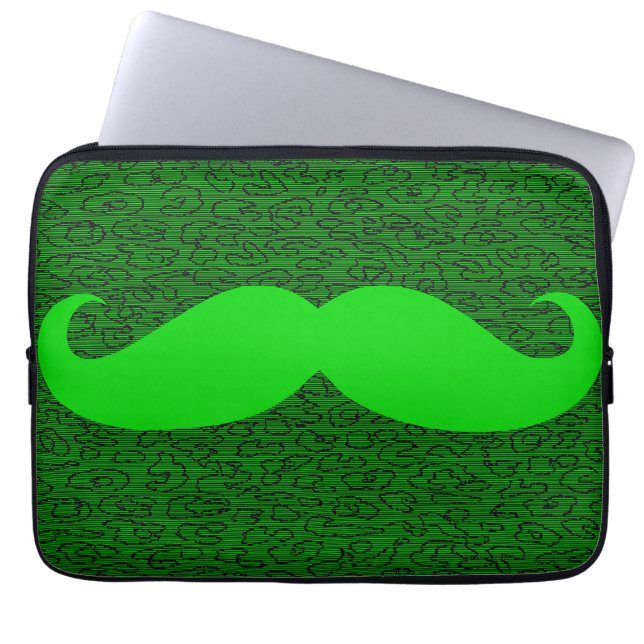 Funny Green Moustache Laptop Sleeve (Front)
