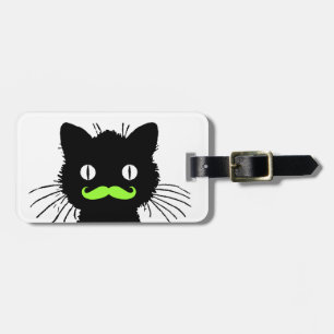 FUNNY GREEN MUSTACHE, BLACK CAT LUGGAGE TAG