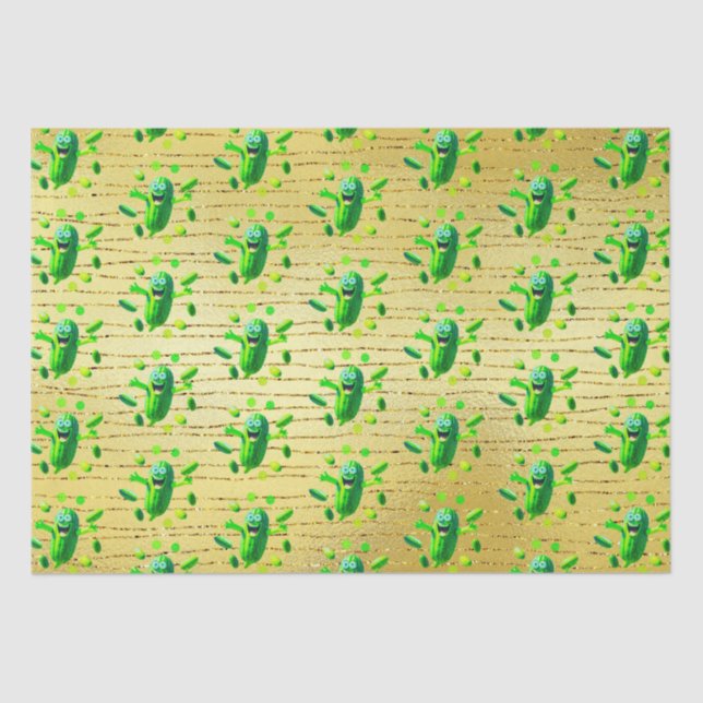 Funny Green Pickleman on Golden Background  Tissue Paper (Front)