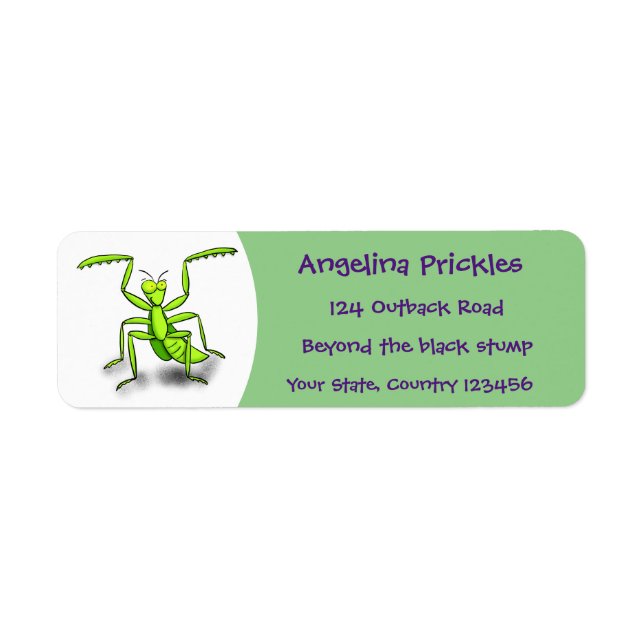 Funny green praying mantis cartoon illustration (Front)