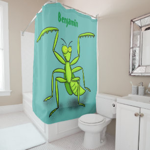 Funny green praying mantis cartoon illustration