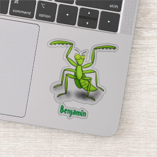 Funny green praying mantis cartoon illustration