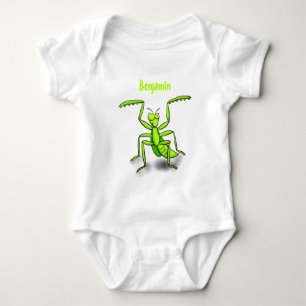Funny green praying mantis cartoon illustration baby bodysuit