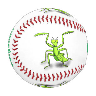Funny green praying mantis cartoon illustration baseball