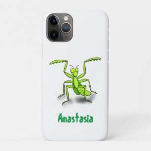 Funny green praying mantis cartoon illustration iPhone 11 pro case