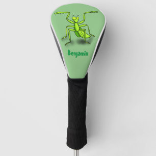 Funny green praying mantis cartoon illustration golf head cover
