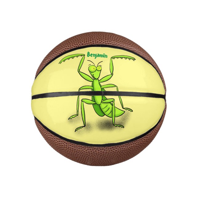 Funny green praying mantis cartoon illustration mini basketball (Front)