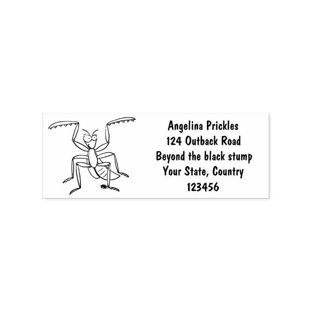 Funny green praying mantis cartoon illustration rubber stamp (Imprint)