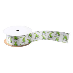 Funny green praying mantis cartoon illustration satin ribbon