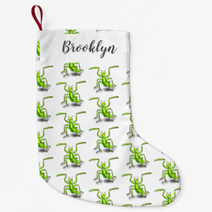 Funny green praying mantis cartoon illustration small christmas stocking