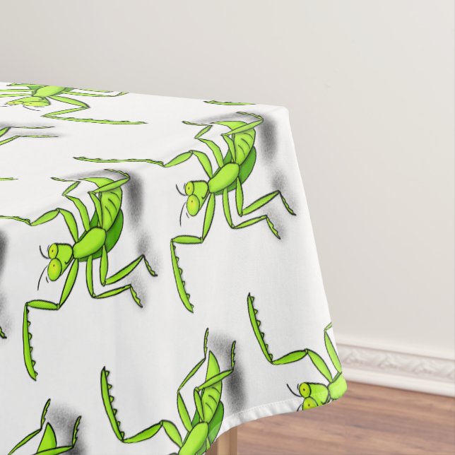 Funny green praying mantis cartoon illustration tablecloth (In Situ)