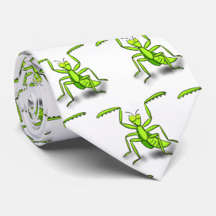 Funny green praying mantis cartoon illustration tie