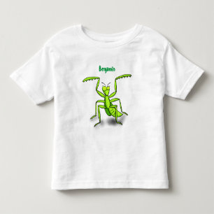 Funny green praying mantis cartoon illustration toddler t-shirt