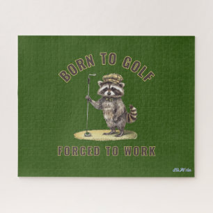 funny green raccoon golf jigsaw puzzle