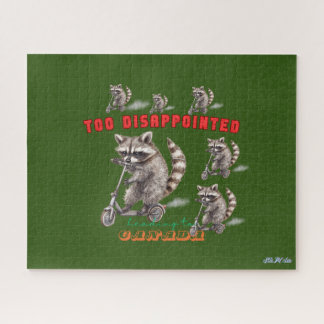 funny green raccoon scooter jigsaw puzzle