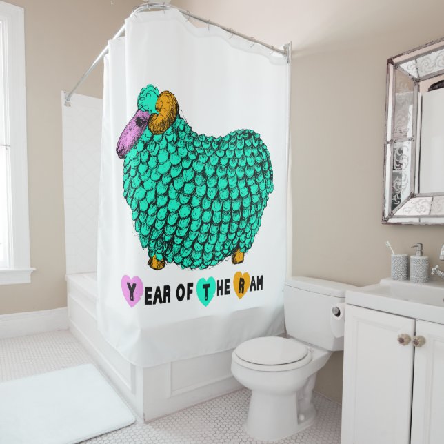 Funny green Ram Chinese Year Zodiac Shower C (In Situ)