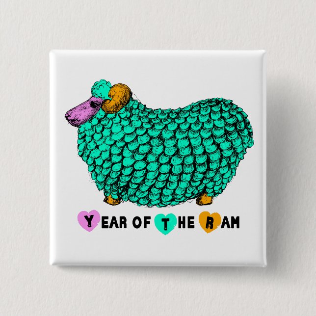 Funny Green Ram Chinese Year Zodiac Square B 2 Inch Square Button (Front)
