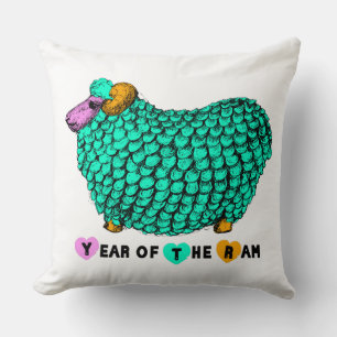 Funny Green Ram Chinese Year Zodiac Square P Throw Pillow
