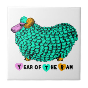 Funny Green Ram Chinese Year Zodiac Tile