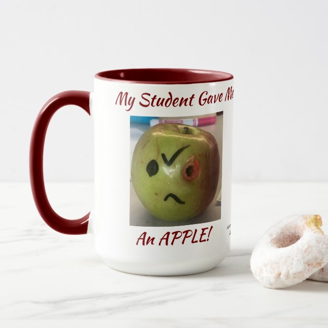 Funny GREEN & RED ''Apple from My Student''  Mug (With Donut)