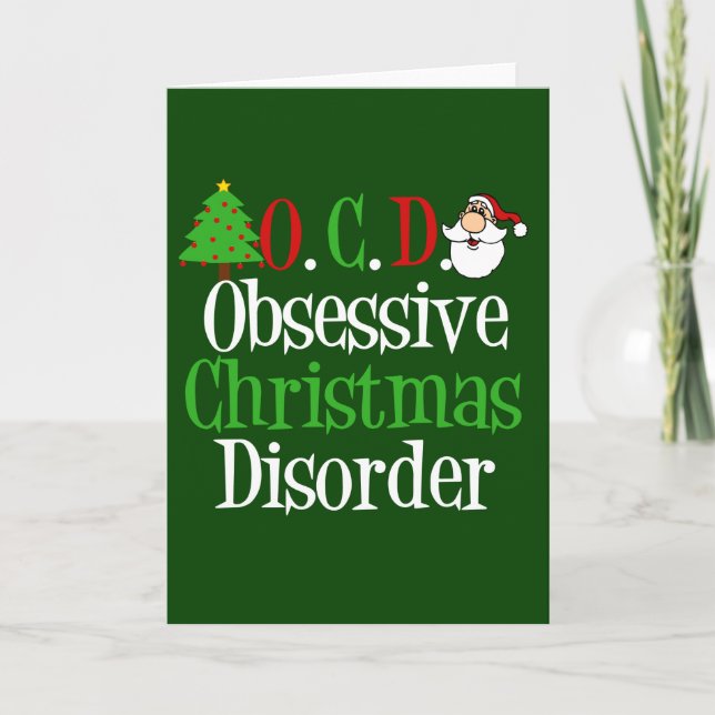 Funny Green Red Christmas Obsessed Holiday Card (Front)