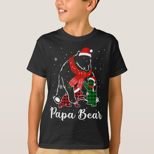 Funny Green Red Plaid Papa Bear Matching Pajama Fa T-Shirt (Front)