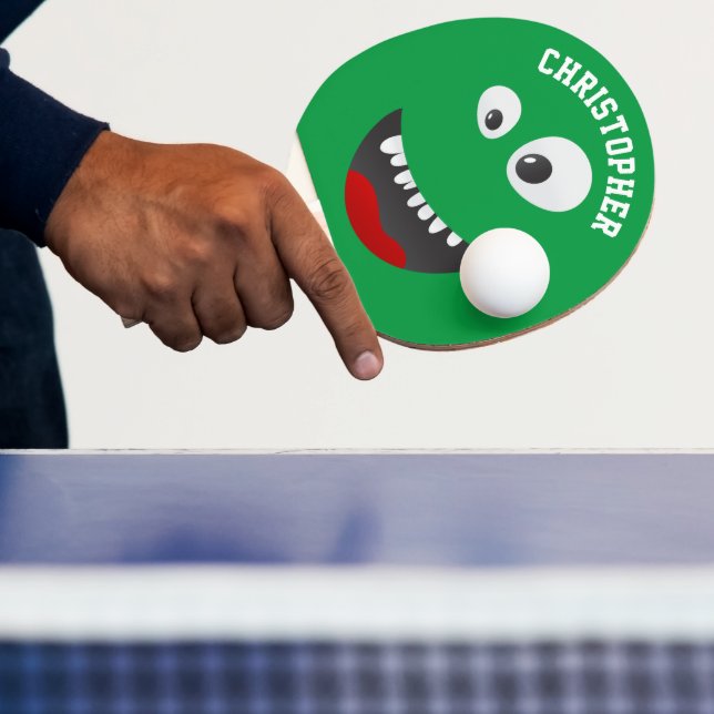Funny Green Scary Face Novelty Personalized Name Ping Pong Paddle (Insitu)