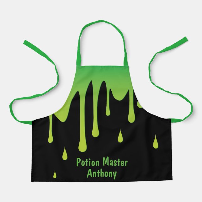 Funny Green Slime Potion Master Personalized Kids Apron (Front)