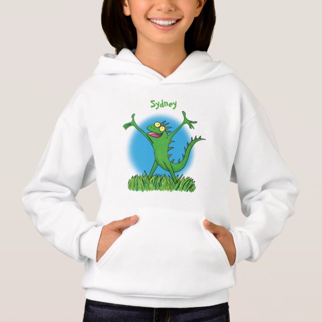 Funny green smiling animated iguana lizard (Front)