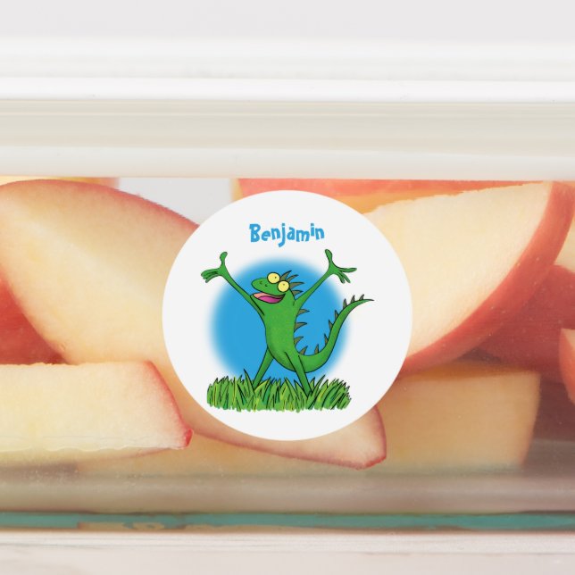 Funny green smiling animated iguana lizard (Affixed)