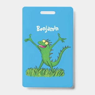Funny green smiling animated iguana lizard badge